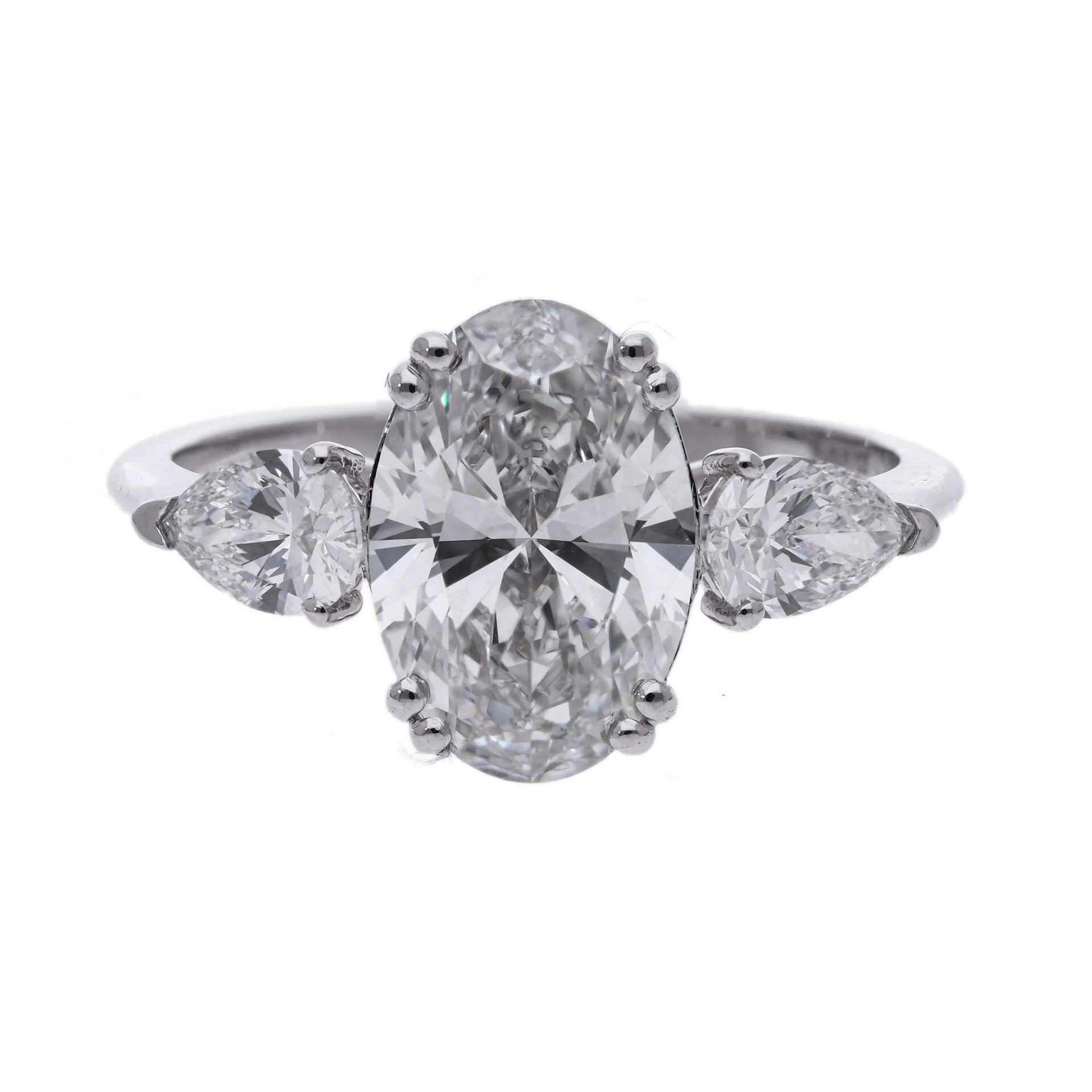 2.87 Ct Lab Grown Oval Cut Diamond Three Stone Ring - Helodia Jewelry