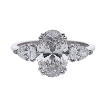 2.87 Ct Lab Grown Oval Cut Diamond Three Stone Ring - Helodia Jewelry