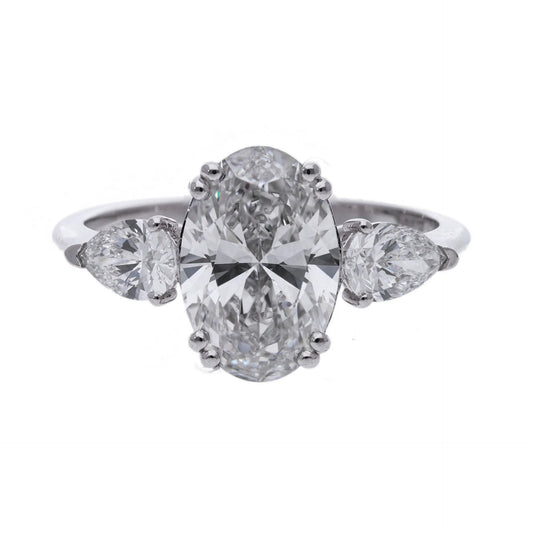 2.87 Ct Lab Grown Oval Cut Diamond Three Stone Ring - Helodia Jewelry