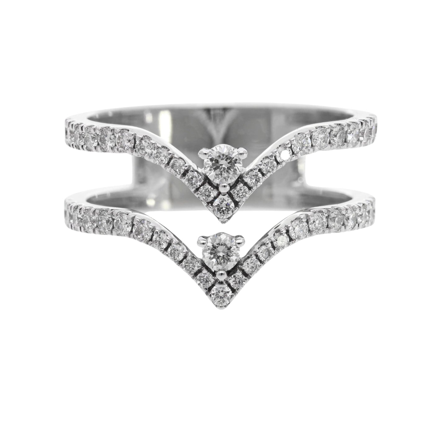 0.61 Ct Natural Brilliant Cut Diamond Double V Shaped Ring - Helodia Jewelry