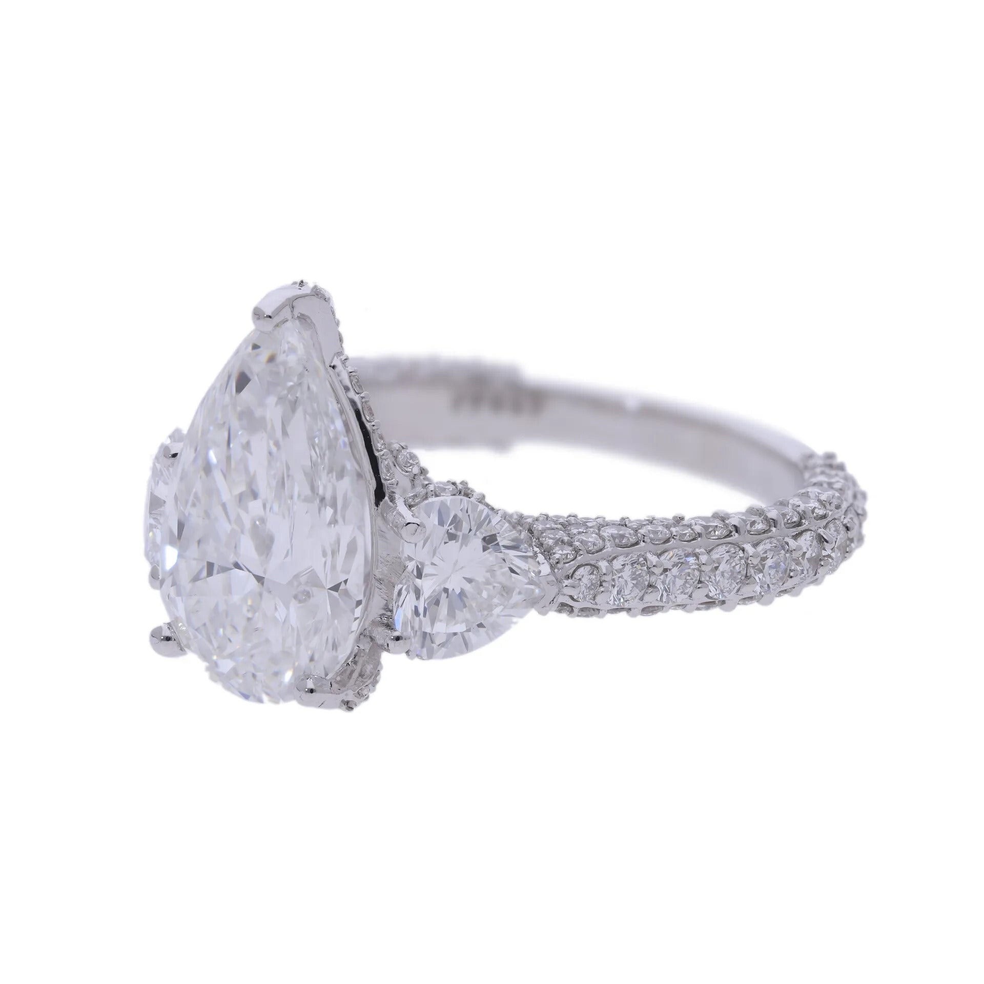 5.50 Ct Pear Cut Lab Grown Diamond with Hidden Halo Pavé Engagement Ring - Helodia Jewelry