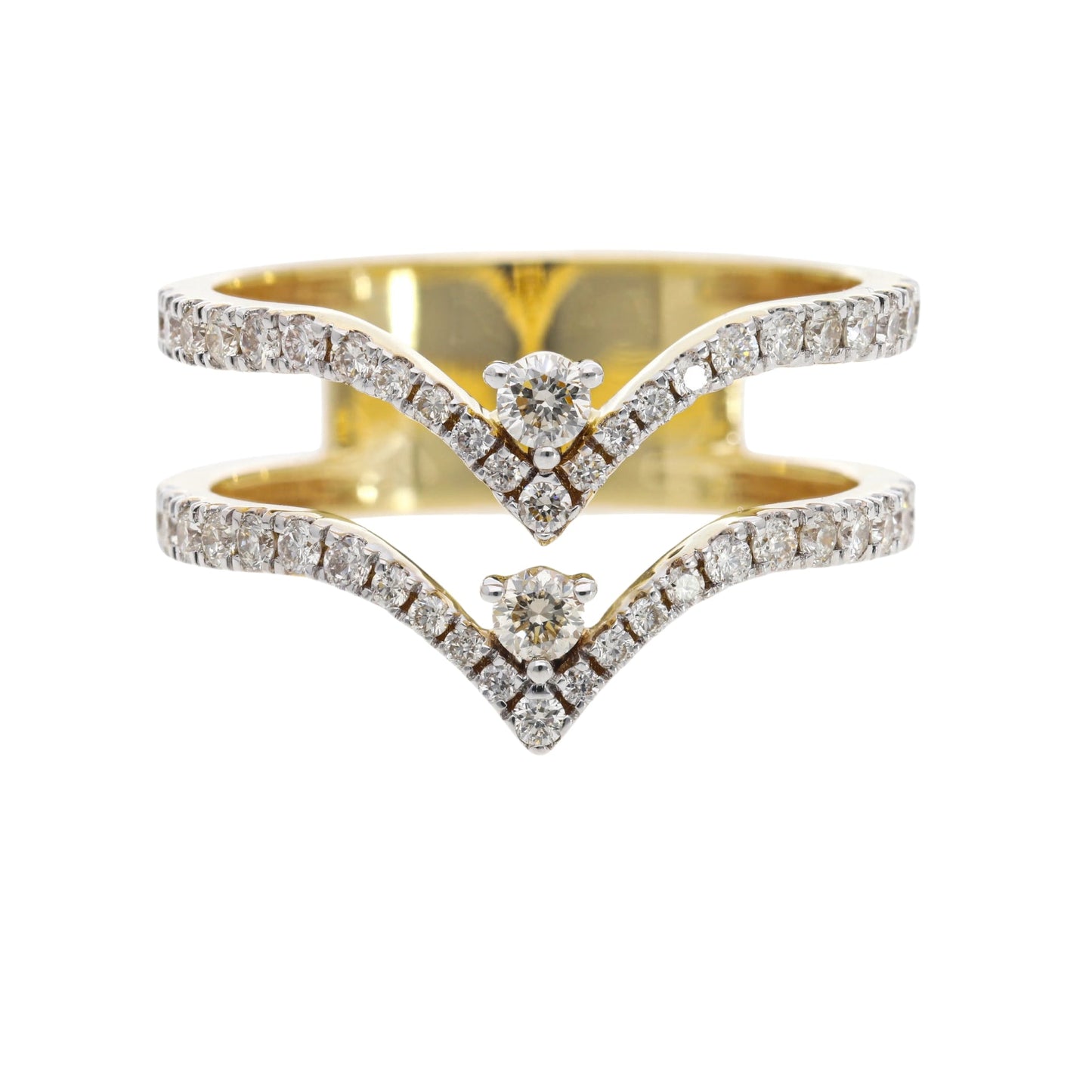 0.61 Ct Natural Brilliant Cut Diamond Double V Shaped Ring - Helodia Jewelry