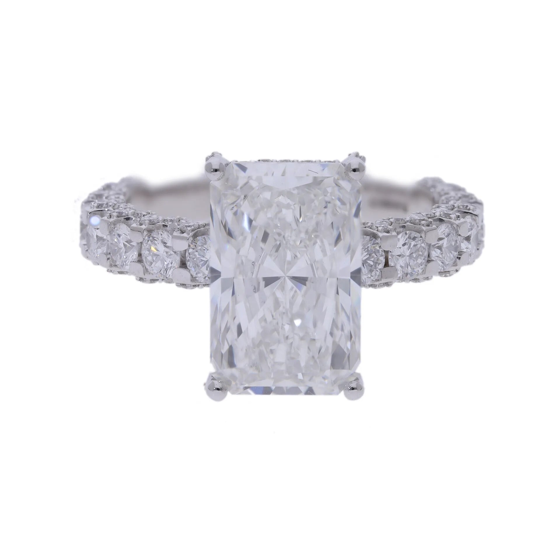 6.80 Ct Radiant Cut Lab Grown Diamond with Hidden Halo & Side Stones Engagement Ring - Helodia Jewelry