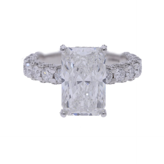 6.80 Ct Radiant Cut Lab Grown Diamond with Hidden Halo & Side Stones Engagement Ring - Helodia Jewelry
