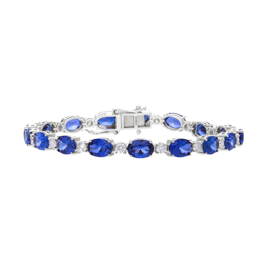 16.5 Ct Natural Diamond & Oval Cut Blue Lab Sapphire Stones Tennis Bracelet - Helodia Jewelry