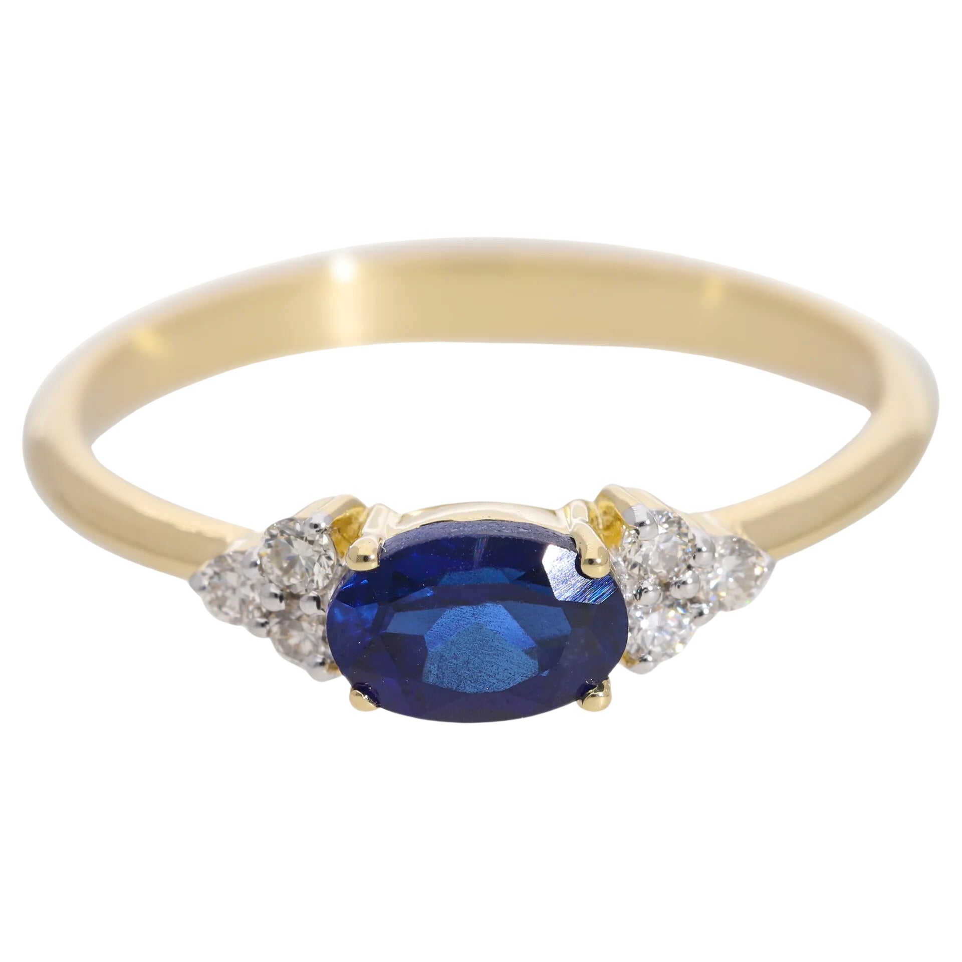 Oval Cut Blue Lab Sapphire with Natural Diamond Ring - Helodia Jewelry
