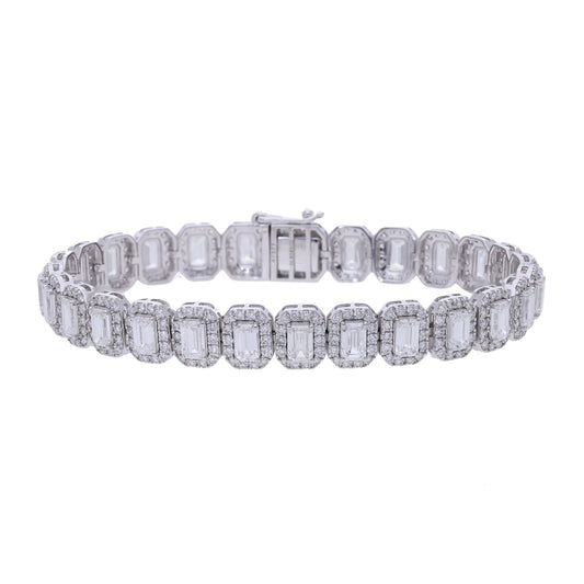 11.65 Lab Grown Emerald Cut Diamond Halo Tennis Bracelet - Helodia Jewelry
