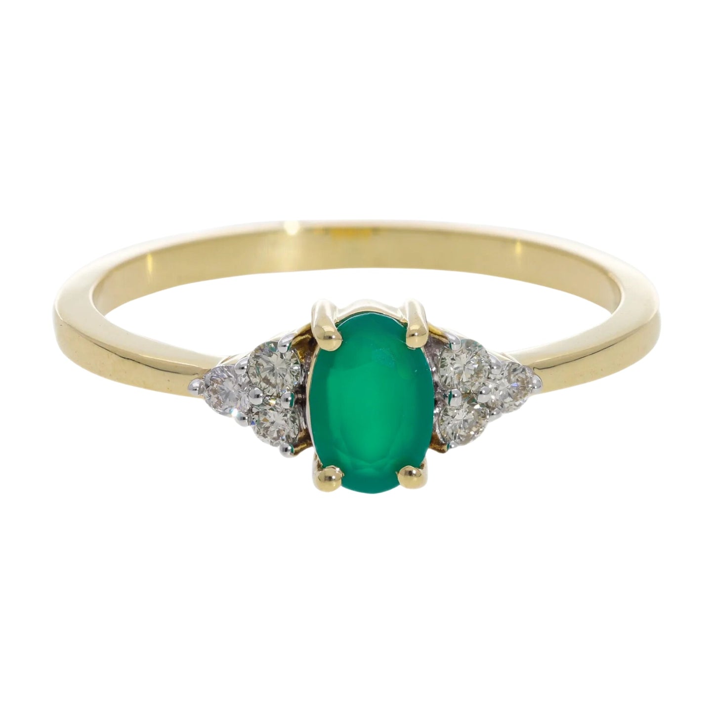 0.53 Oval Cut Emerald with Natural Diamond Side Stones Ring - Helodia Jewelry