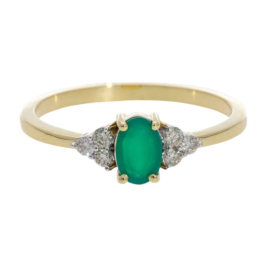 0.53 Oval Cut Emerald with Natural Diamond Side Stones Ring - Helodia Jewelry