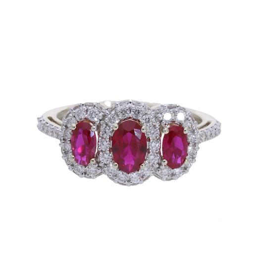 1.06 Ct Oval Shaped Ruby Stones with Natural Diamond Halo Ring - Helodia Jewelry