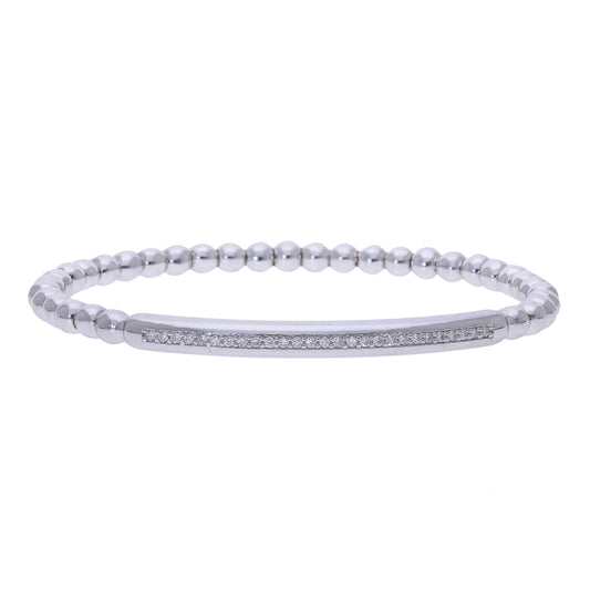 0.24 Ct Natural Pavé Diamond White Gold Beaded Bracelet - Helodia Jewelry