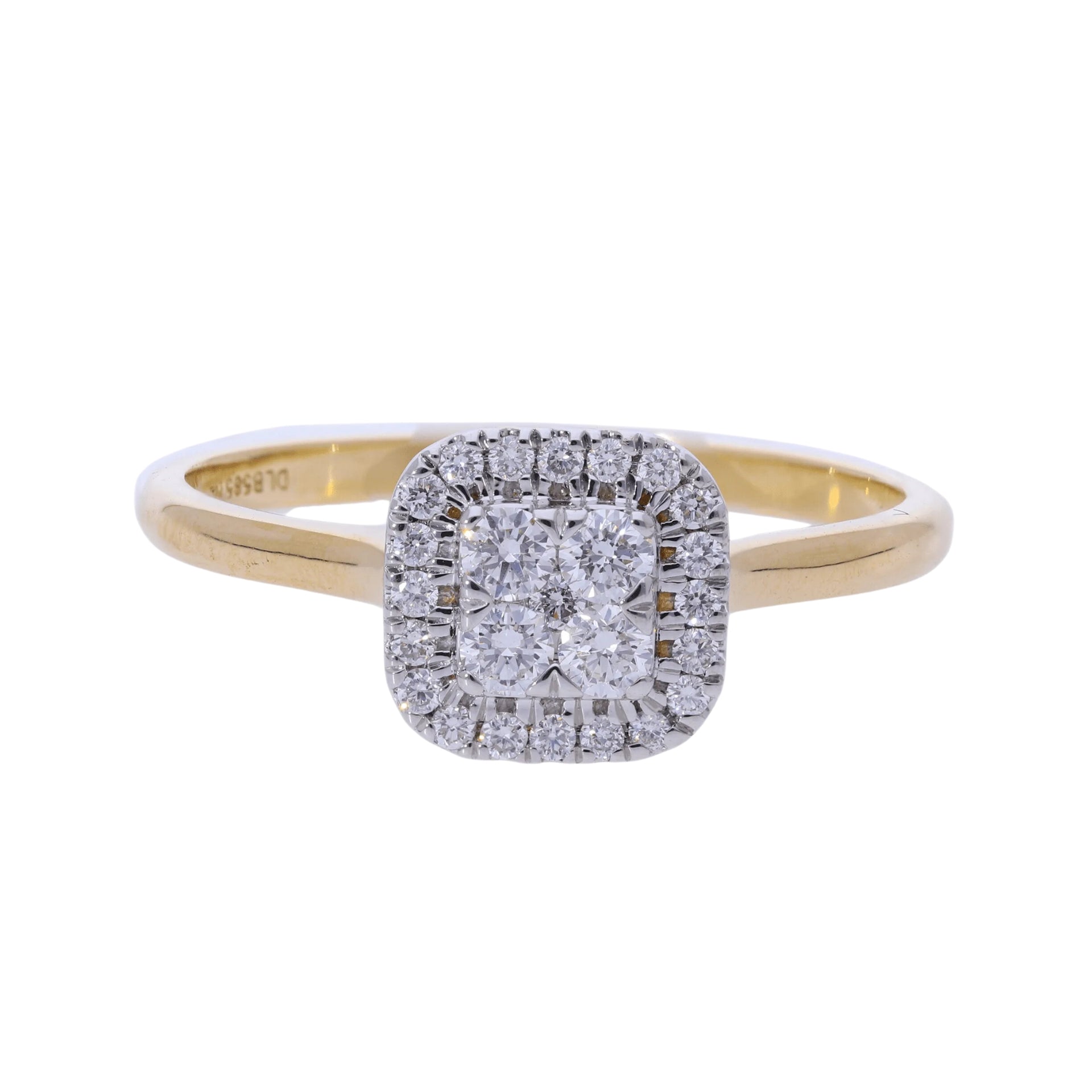 0.27 Ct Four Natural Diamond Square Halo Ring - Helodia Jewelry