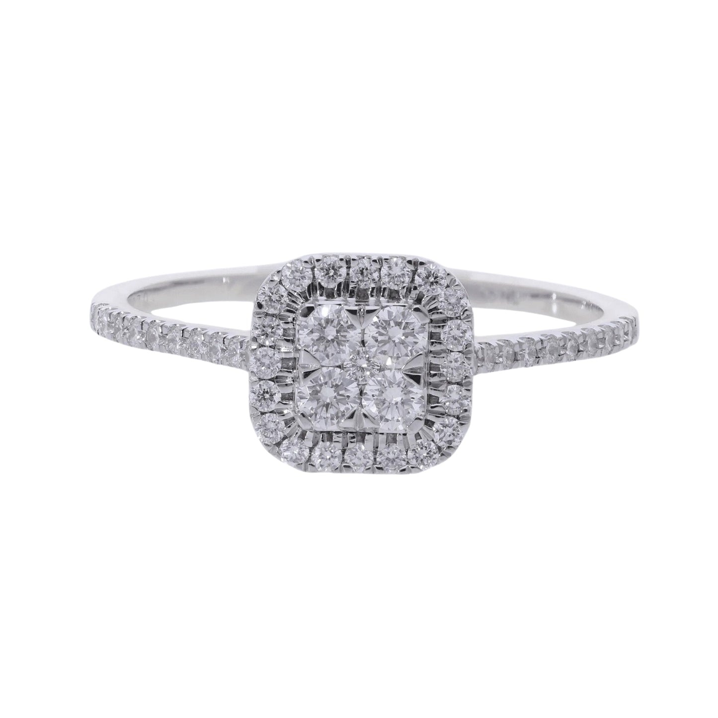 0.37 Ct Four Natural Diamond with Halo & Side Stones Ring - Helodia Jewelry