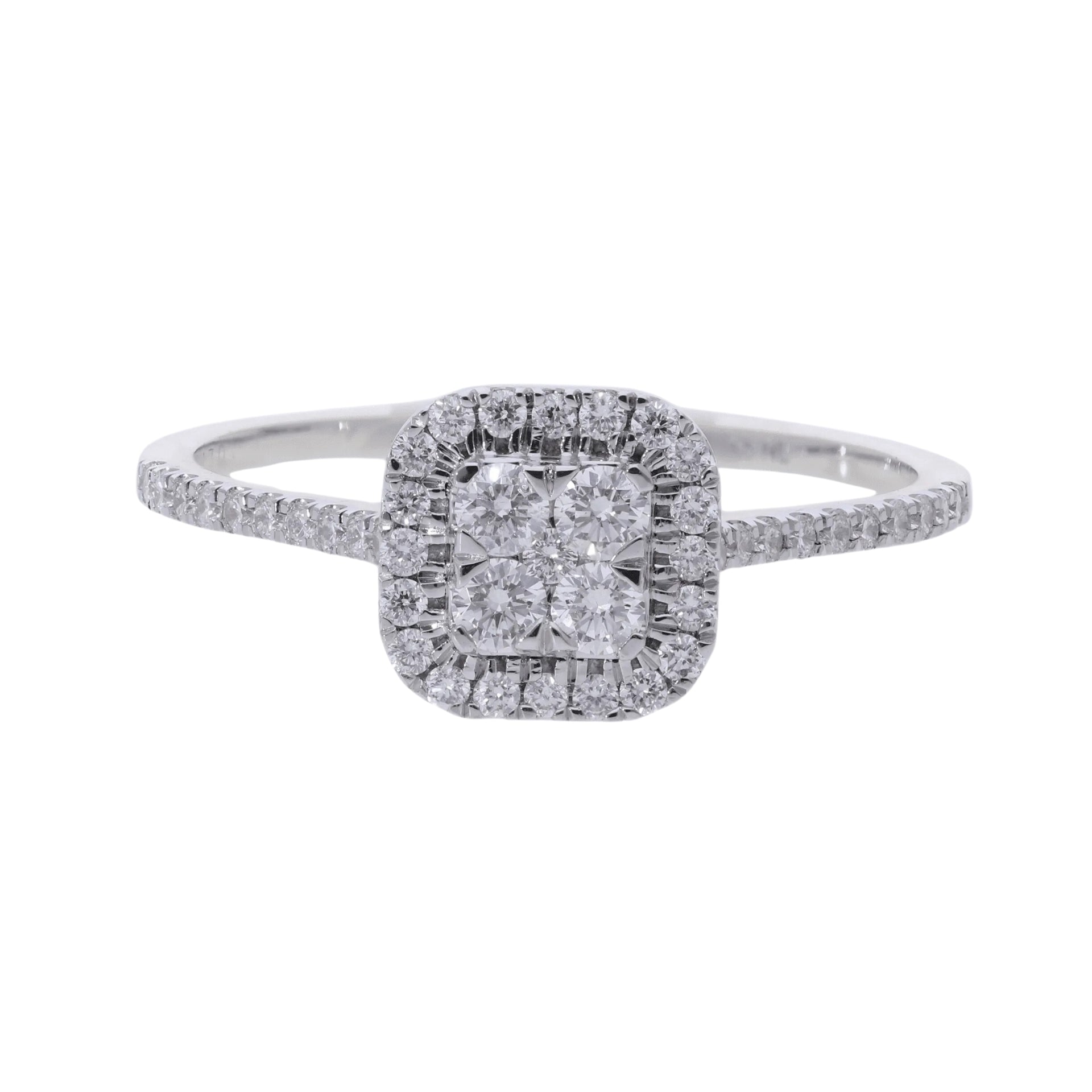 0.37 Ct Four Natural Diamond with Halo & Side Stones Ring - Helodia Jewelry