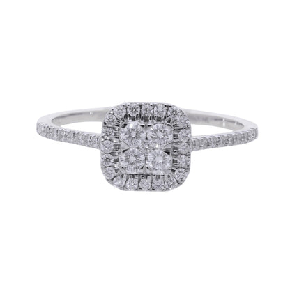 0.37 Ct Four Natural Diamond with Halo & Side Stones Ring - Helodia Jewelry
