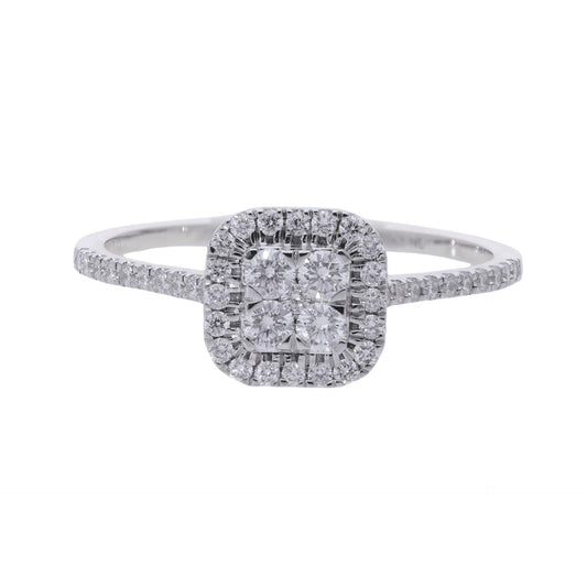 0.37 Ct Four Natural Diamond with Halo & Side Stones Ring - Helodia Jewelry