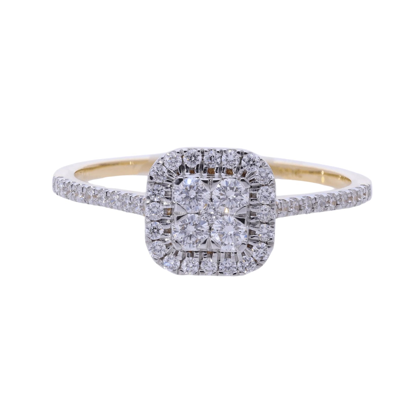0.37 Ct Four Natural Diamond with Halo & Side Stones Ring - Helodia Jewelry