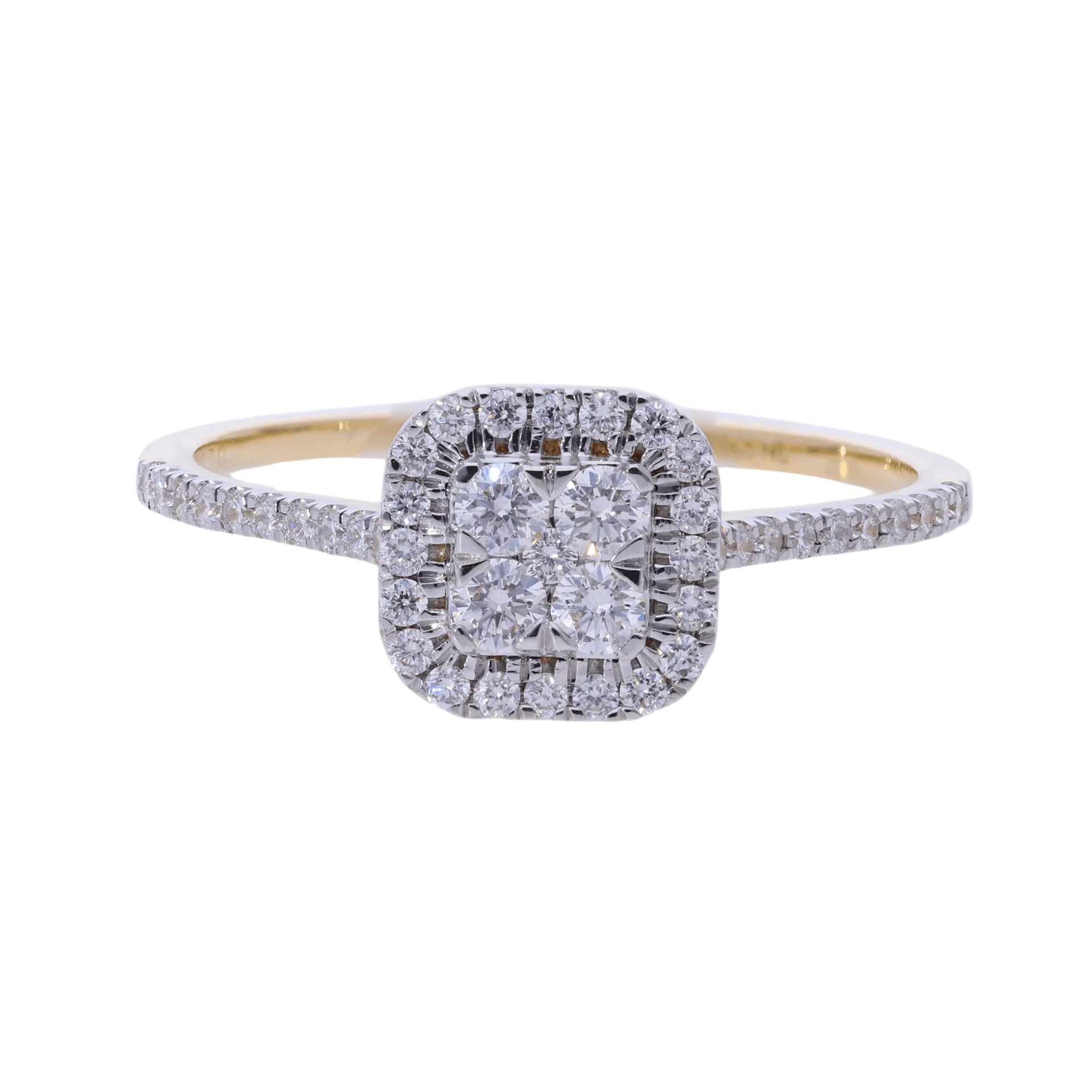0.37 Ct Four Natural Diamond with Halo & Side Stones Ring - Helodia Jewelry