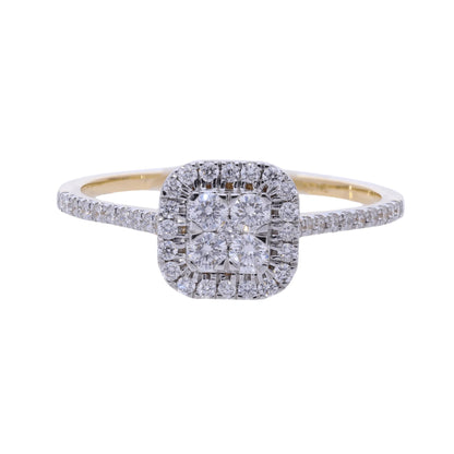 0.37 Ct Four Natural Diamond with Halo & Side Stones Ring - Helodia Jewelry