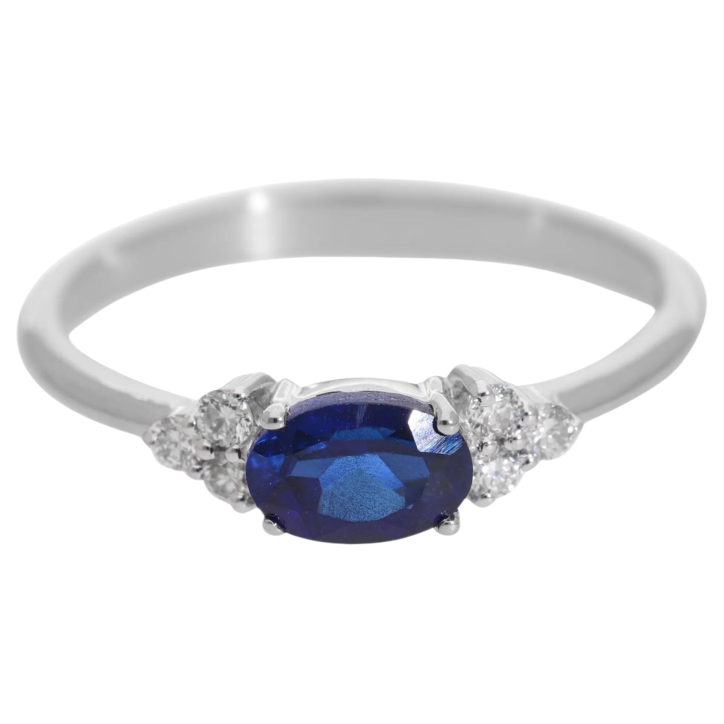 Oval Cut Blue Lab Sapphire with Natural Diamond Ring - Helodia Jewelry