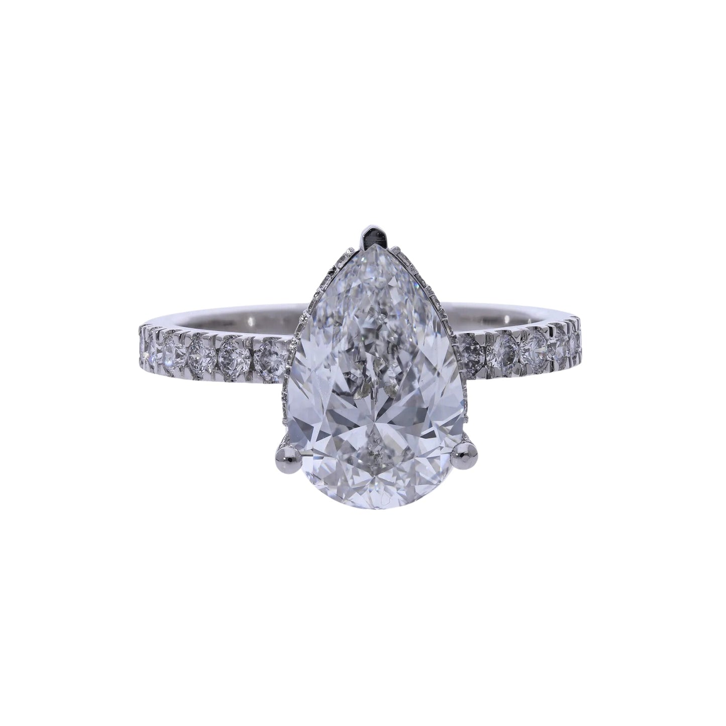 3.50 Ct Lab Grown Pear Cut Pavé Diamond with Hidden Halo Engagement Ring - Helodia Jewelry