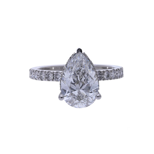 3.50 Ct Lab Grown Pear Cut Pavé Diamond with Hidden Halo Engagement Ring - Helodia Jewelry