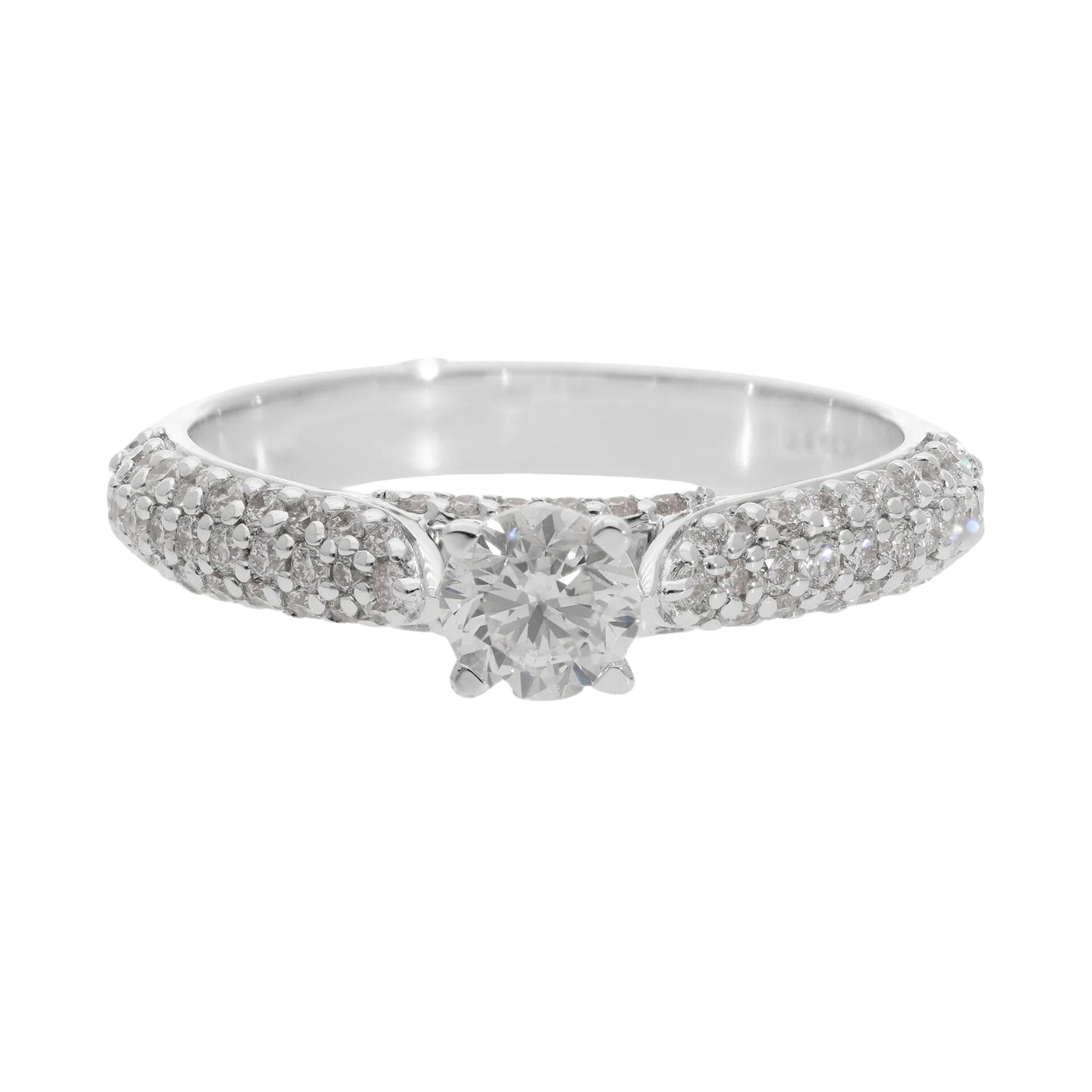 1.22 Ct Natural Brilliant Cut Diamond with Pavé Side Stones Engagement Ring - Helodia Jewelry