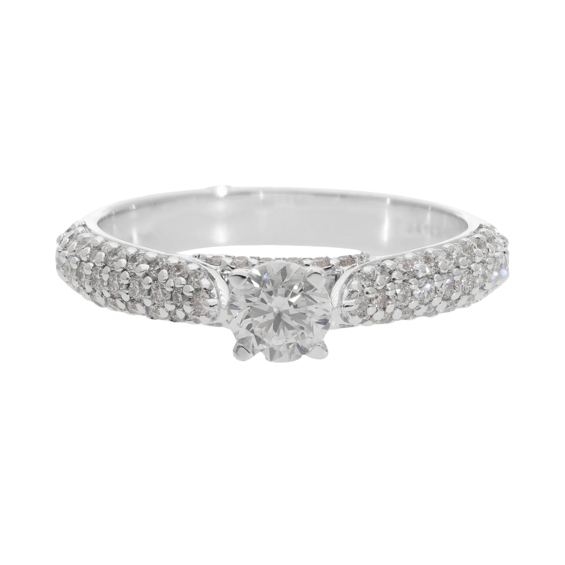 1.22 Ct Natural Brilliant Cut Diamond with Pavé Side Stones Engagement Ring - Helodia Jewelry