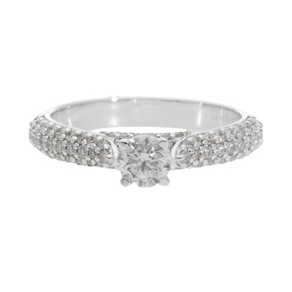 1.22 Ct Natural Brilliant Cut Diamond with Pavé Side Stones Engagement Ring - Helodia Jewelry