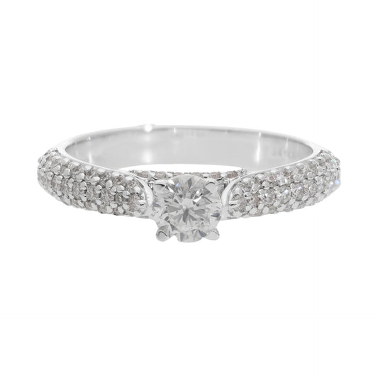 1.22 Ct Natural Brilliant Cut Diamond with Pavé Side Stones Engagement Ring - Helodia Jewelry