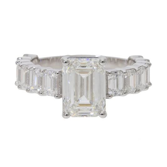 5.58 Ct Lab Grown Emerald Cut Diamond Baguette Engagement Ring - Helodia Jewelry