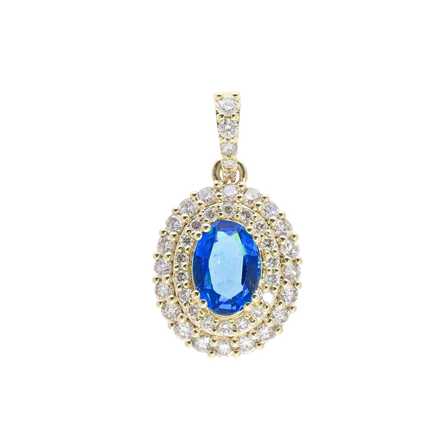 0.85 Ct Oval Cut Blue Lab Sapphire Halo Charm