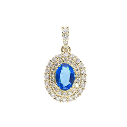 0.85 Ct Oval Cut Blue Lab Sapphire Halo Charm
