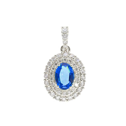 0.85 Ct Oval Cut Blue Lab Sapphire Halo Charm