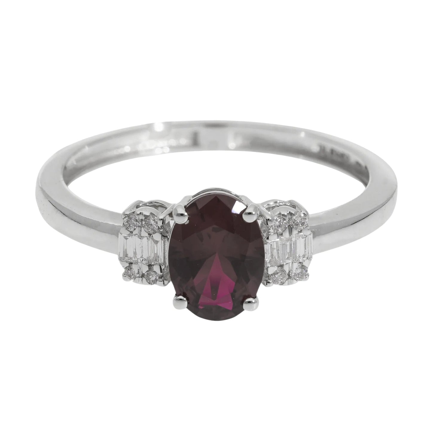 1 Ct Lab Grown Ruby Oval Cut with Baguette Side Stones Ring - Helodia Jewelry