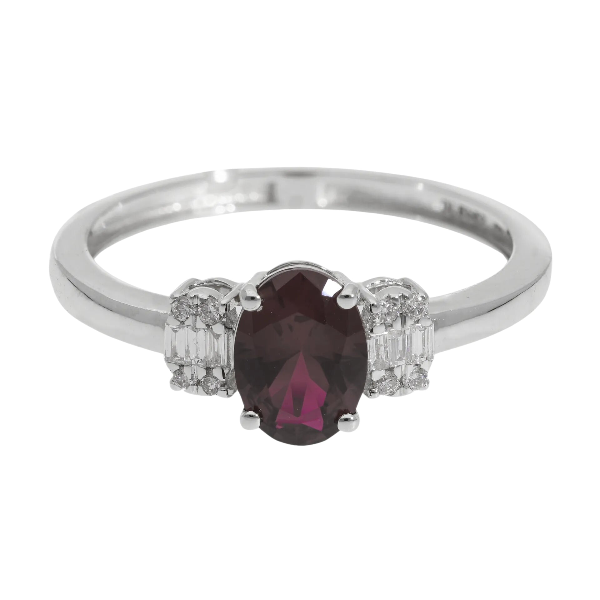 1 Ct Lab Grown Ruby Oval Cut with Baguette Side Stones Ring - Helodia Jewelry
