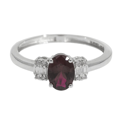 1 Ct Lab Grown Ruby Oval Cut with Baguette Side Stones Ring - Helodia Jewelry