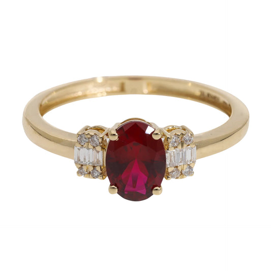 1 Ct Lab Grown Ruby Oval Cut with Baguette Side Stones Ring - Helodia Jewelry