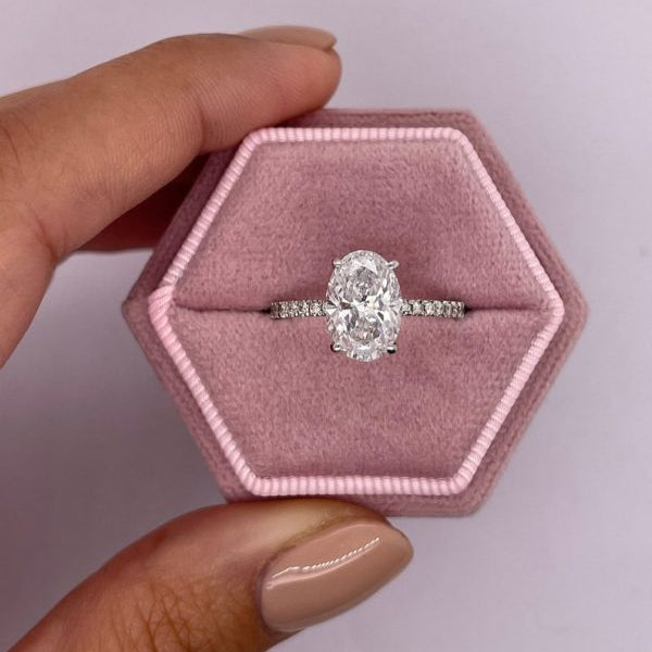 Lab Grown Oval Cut Diamond with Pavé Engagement Ring - Helodia Jewelry