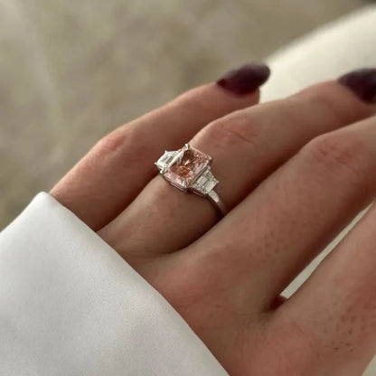 3.84 Ct Fancy Color Radiant Cut Lab Grown Diamond Three Stone Ring - Helodia Jewelry