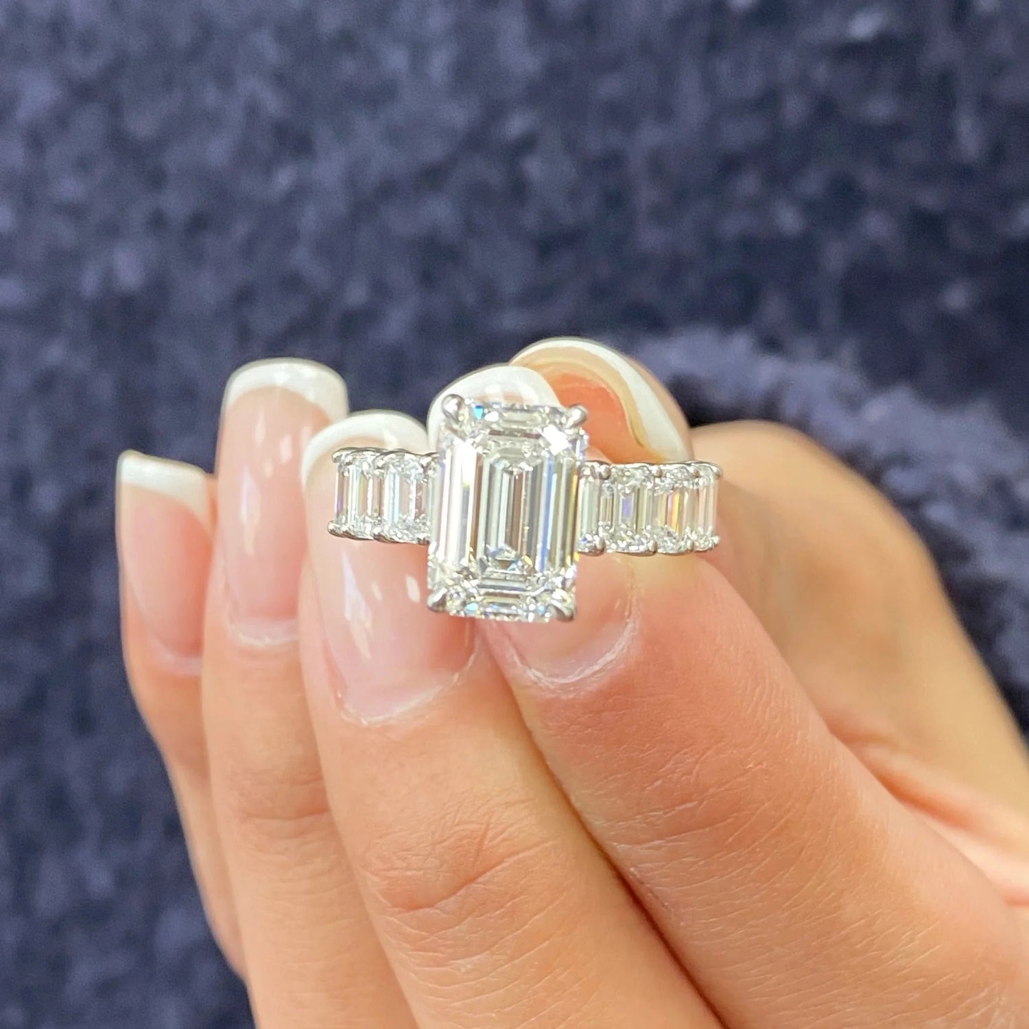 5.58 Ct Lab Grown Emerald Cut Diamond Baguette Engagement Ring - Helodia Jewelry