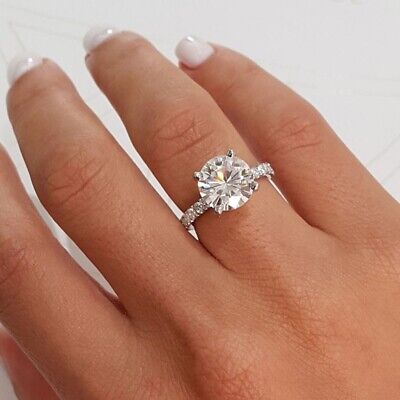 Brilliant Cut Lab Grown Diamond with Side Stones Engagement Ring - Helodia Jewelry