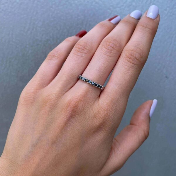 0.60 Ct Natural Black Diamond Eternity Ring - Helodia Jewelry